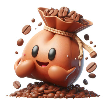 3D cartoon 3D Coffee Beans Bag Illustration