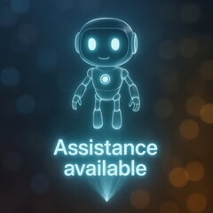 Poster - A futuristic and friendly AI robot, glowing with a soft light, stands ready to offer assistance against a bokeh background, capturing the essence of technological innovation. 