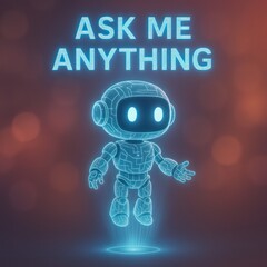 Poster - An AI robot with a neon appearance poses with the text 
