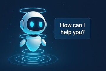 Poster - A modern AI assistant is ready to help, offering guidance with futuristic design. The digital assistant is at the service to assist. customer support service