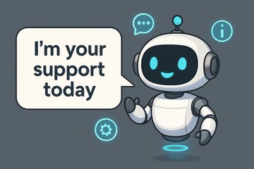 Poster - A friendly, modern AI support bot, with a speech bubble offering immediate assistance and guidance. customer support service