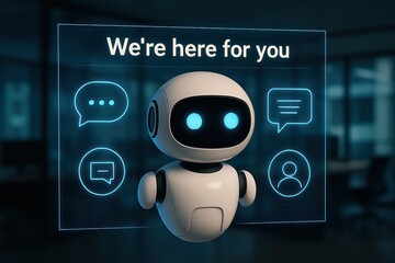 Poster - A friendly robot assistant hovers, ready to assist, with the reassuring message 