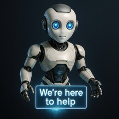 Poster - An engaging AI chatbot ready to help, portrayed in a modern and sleek, embodies the essence of progress. The image emphasizes assistance and interaction. customer support service  