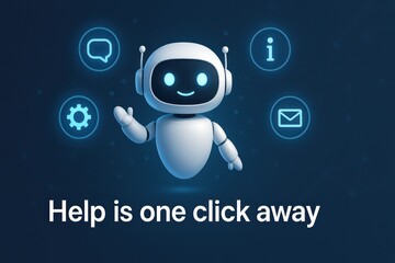 Poster - Friendly robot assistant offering help with glowing icons. customer support service
