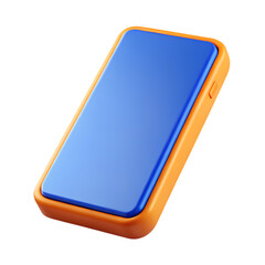 Fototapete - 3d rendered blue screen smartphone with orange case on black background mobile phone technology