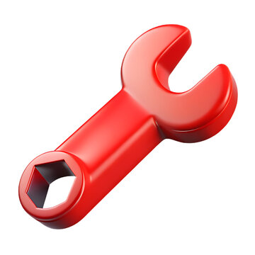 Red 3 D Rendered Open End Wrench with Hexagonal Opening on Black Background tool hardware