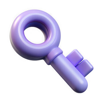 A beautiful 3d rendered key in pastel purple color with modern and artistic design elements isolated on transparent background