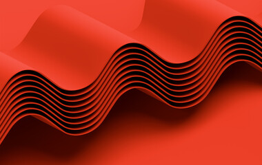 Poster - Minimalist Red Folded Curves Background with Layered Wave Structure