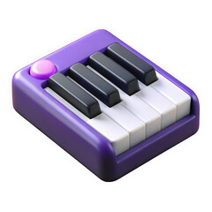 Poster - Compact purple piano keyboard instrument with 3d render and a pink button isolated on transparent background