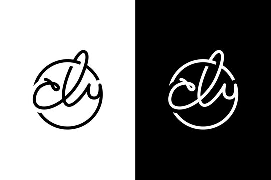 initial letter cly monogram logo circle line black white color