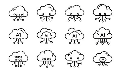 Fototapete - Collection of cloud computing icons depicting artificial intelligence and data processing