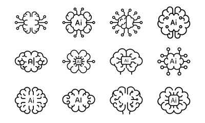 Fototapete - Collection of artificial intelligence brain icons representing concepts of ai and technology
