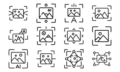 Poster - Collection of minimalist icon set depicting image processing and artificial intelligence concepts
