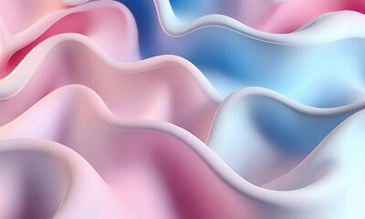 Poster - Abstract background with pastel blue and pink waves, 3D rendering illustration, close-up, detailed, light background, gradient, copy space for text,