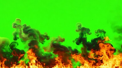 Poster - Fiery Inferno in the Abyss: A dramatic and abstract display of fire and smoke against a vibrant green backdrop. Capturing the raw power and chaotic energy.