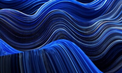 Fototapete - Blue wavy cloth, a 3D rendering of blue fabric in the shape of waves, with a white background and a simple composition. 