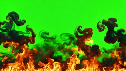 Poster - Fiery Elegance: A mesmerizing display of dancing flames gracefully integrates with intricate ink formations against a verdant canvas, evoking both intensity and artistic allure.