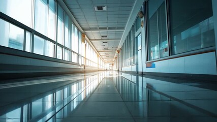 Poster - Elegant Corridor of a Modern Building: The composition presents a sleek and modern corridor, accentuated by the play of light and shadow, emphasizing the clean lines and contemporary design.
