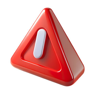 Red triangle warning symbol with white exclamation mark isolated on a transparent background