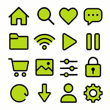 Collection of Lime Green App Icons with Black Outlines