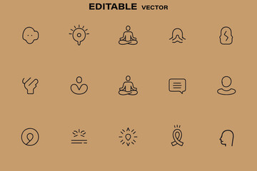 Poster - Collection of simple line art icons representing human emotions thoughts and concepts on a brown background