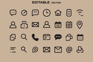 Poster - Collection of editable vector icons representing communication navigation and user interface elements