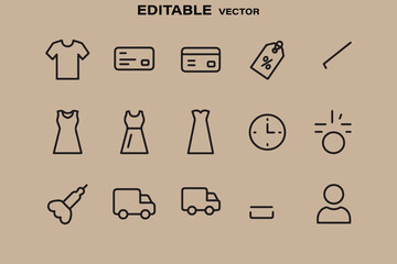 Poster - Collection of simple line icons representing shopping retail services and activities on a neutral background