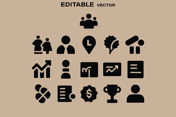 Wall Mural - collection of editable vector icons representing business success teamwork and growth on a neutral b