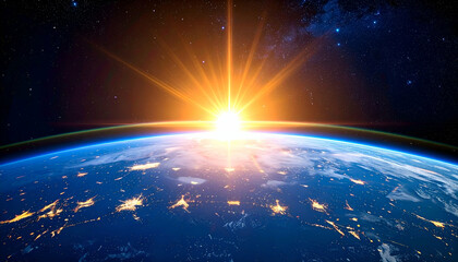 Wall Mural - Earth Sunrise Space View.