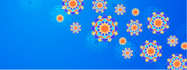 Wall Mural - colorful geometric star patterns on a blue background suitable for background design projects, poste