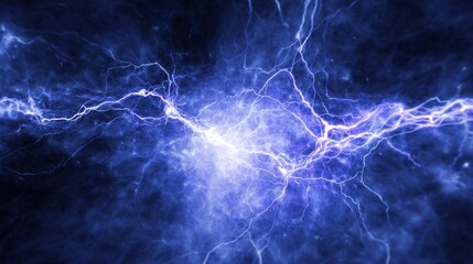 Poster - Abstract blue fractal background featuring electric lightning patterns and dynamic energy lines with copy space. Futuristic paranormal concept for sci-fi themes, digital design, and creative visuals