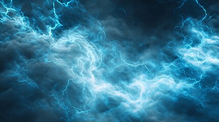 Poster - Abstract blue fractal background featuring electric lightning patterns and dynamic energy lines with copy space. Futuristic paranormal concept for sci-fi themes, digital design, and creative visuals