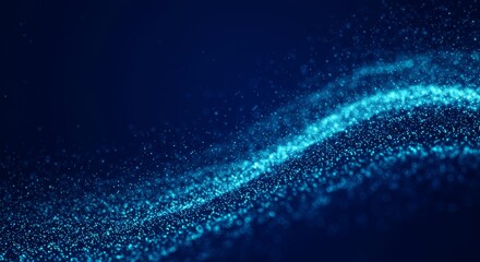 Poster - Abstract Blue Particle Wave Background - A stunning abstract featuring a wave of glowing blue particles on a dark blue background. Perfect for technology, science, and energy themes