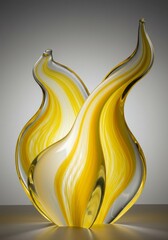 Poster - Abstract Glass Sculpture: Sunlit Curves - A dynamic glass artwork showcasing swirling yellow and white forms, symbolizing energy, fluidity, light, growth, and elegance
