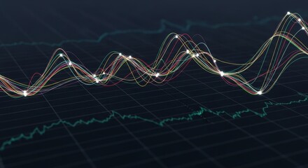 Poster - Data Wave Visualization - Abstract data visualization, showcasing interconnectedness, growth, fluctuations, and trends. Symbolizing progress, complexity, dynamic change, and interconnected systems