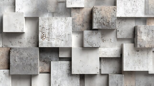 Textured concrete blocks arranged in a modern geometric pattern with dramatic lighting