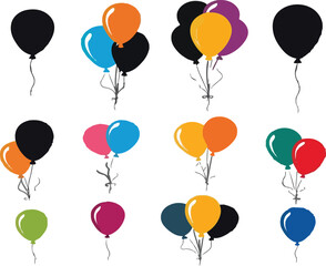 Poster - Various colored balloons floating in bunches and single isolated balloons