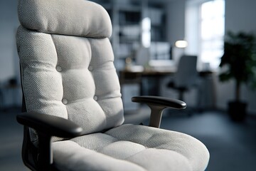Poster - Comfortable office chair placed in a modern workspace with natural lighting and organized decor