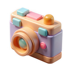 Poster - Cute pastel colored toy camera with buttons and lens isolated on transparent background