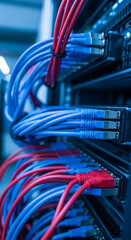 Poster - Close up of a network server rack showing ethernet cables and data connections