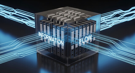 Poster - Conceptual illustration depicting information flow and data processing within a digital environment