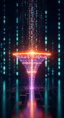 Poster - Digital data flow visualized with binary code streaming into a funnel shaped portal concept