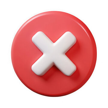 3d rendering of a white x mark symbol inside a red circle isolated on transparent background