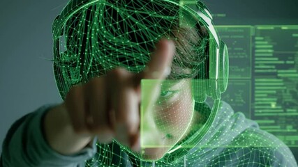 Poster - Futuristic Interface: A person interacts with an advanced technology system, highlighting the power and potential of digital innovation. 