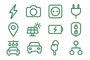 Poster - Green technology icons with linear design on textured background
