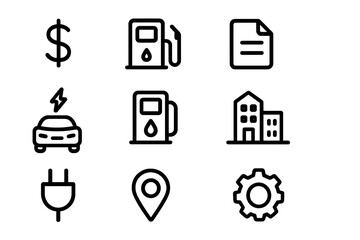 Poster - Black linear icons set: finance, technology, navigation, energy, buildings