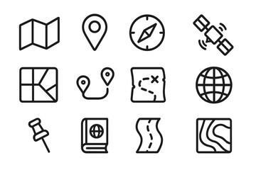 Poster - Dark mode navigation icons set featuring maps, compass, and gps elements