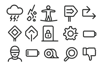 Poster - Minimalist black and white icon set featuring weather and technology symbols