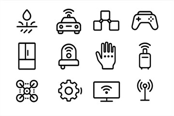Poster - Modern technology icons set featuring smart devices and wireless connectivity in linear style