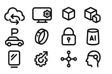 Fototapete - Modern technology and icon set featuring minimalist cloud and security symbols